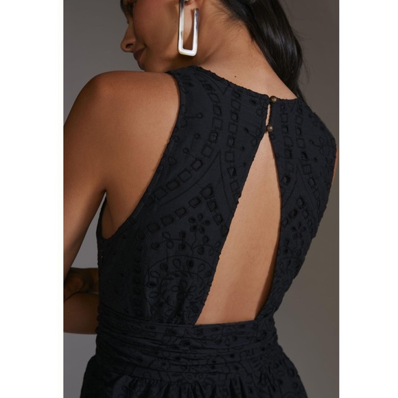 Anthropologie Maeve Eyelet Wrap Midi Dress Black ANTHRO NEW Summer party Maxi - Picture 8 of 9